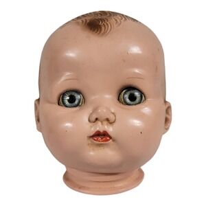 Vintage 1950s Hard Plastic Doll Head With Sleepy Hazel Eyes Decor CREEPY
